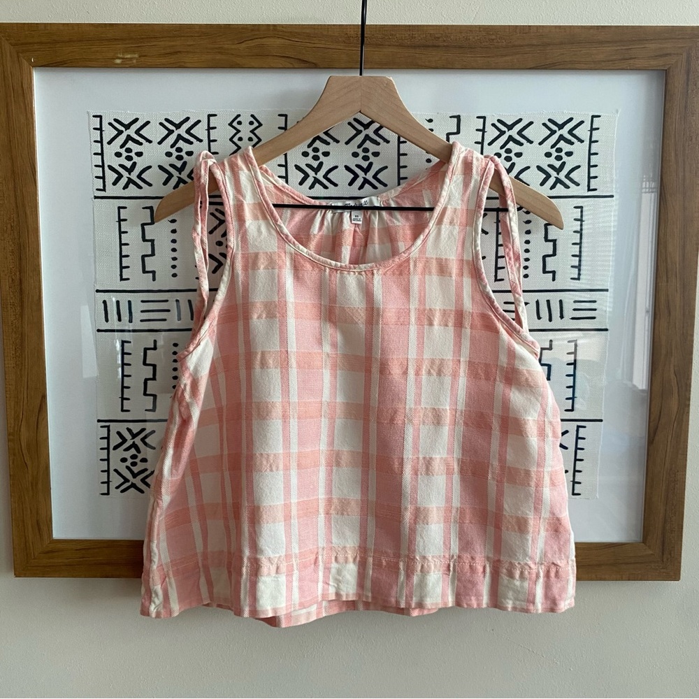 Madewell Pink and White Gingham Tie-Shoulder Tank